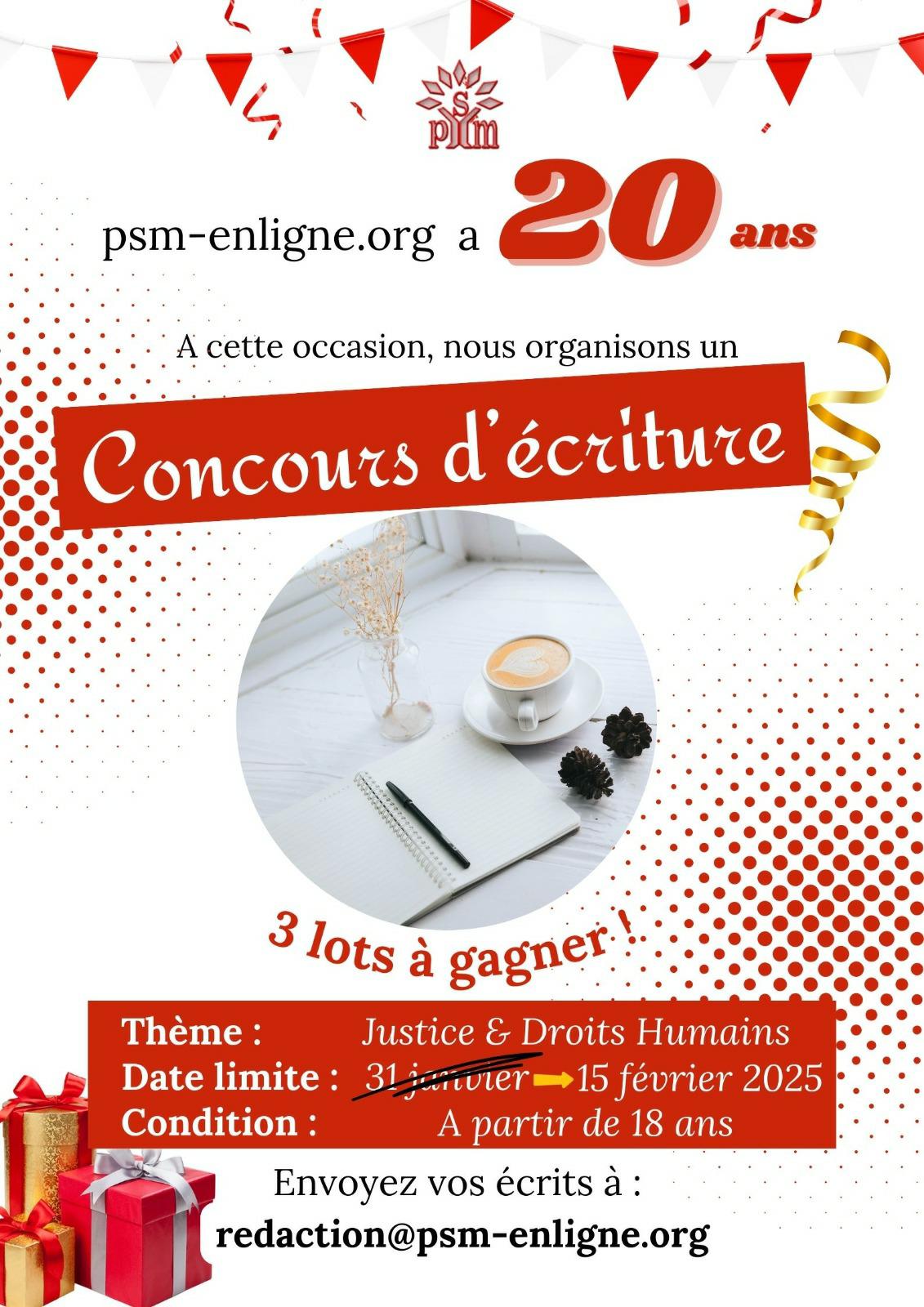 Concours d'écriture pour les 20 ans de PSM-enligne